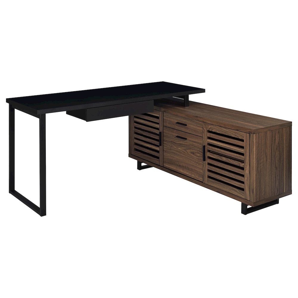 Maddox 60-inch L-Shape Office Computer Desk Black and Walnut. Picture 2