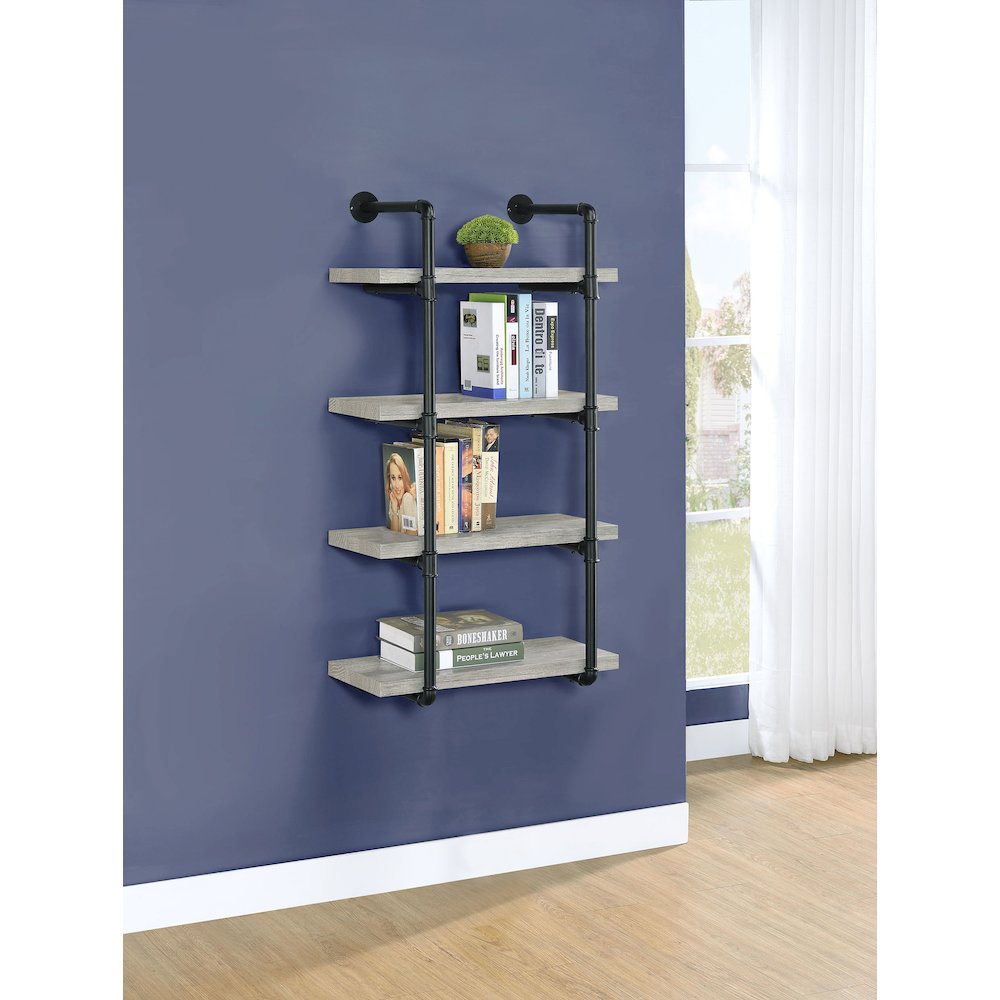 Elmcrest 24-inch 4-shelf Wall Bookshelf Grey Driftwood. Picture 11