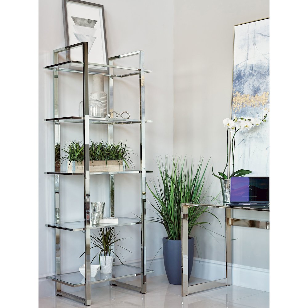 Hartford 79-inch 5-shelf Glass Bookshelf Chrome. Picture 11