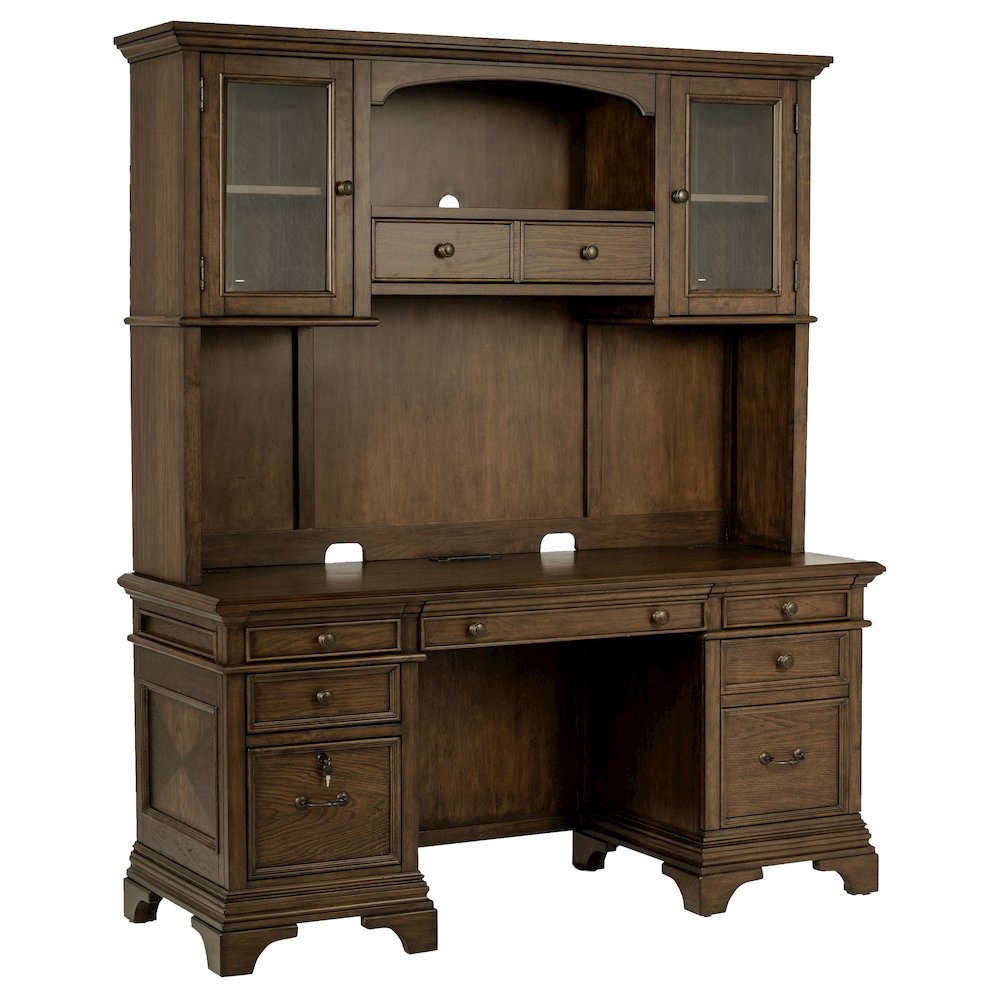 Hartshill 66-inch 5-drawer Credenza with Hutch Burnished Oak. Picture 2