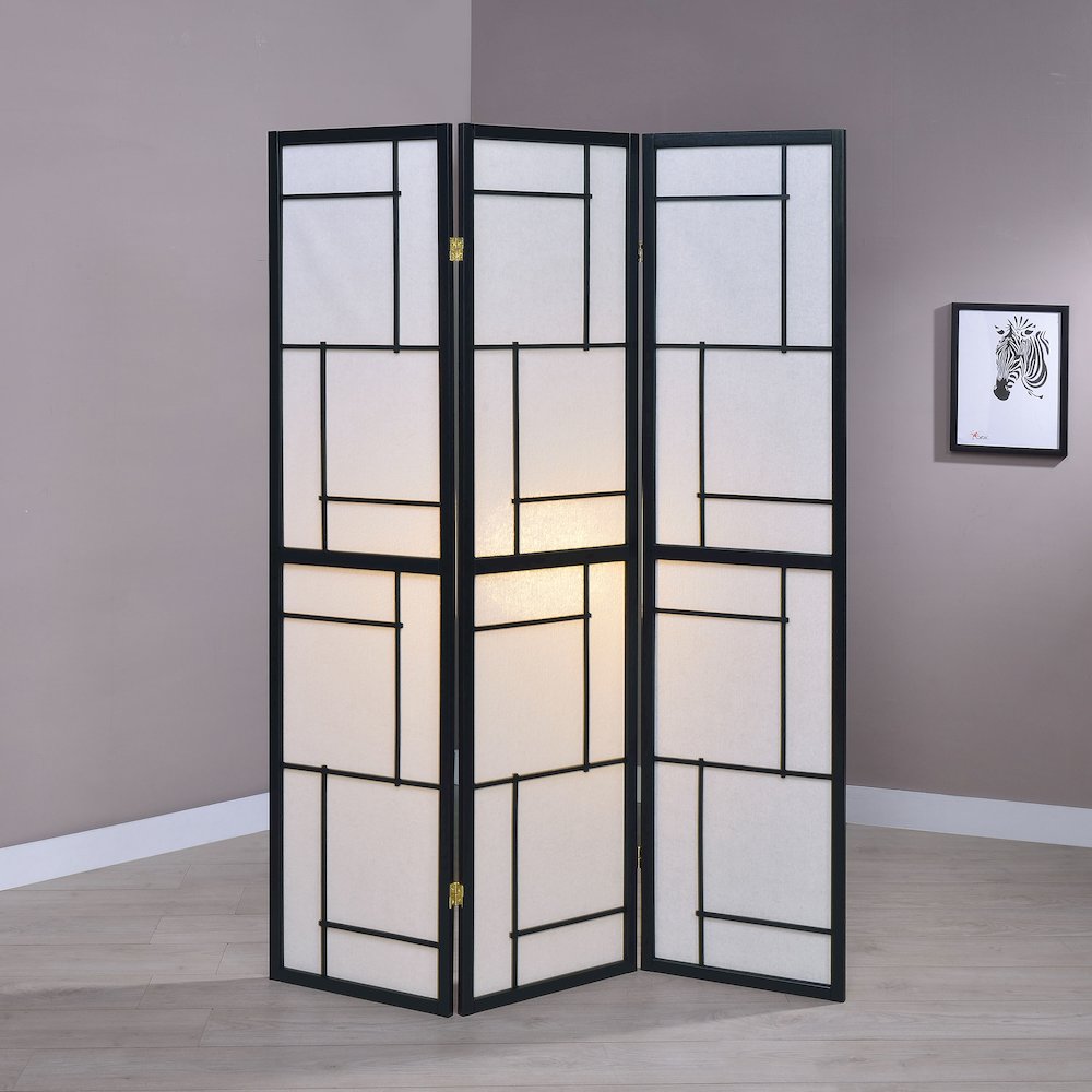 Damis 3-Panel Room Divider Folding Shoji Screen Black. Picture 7