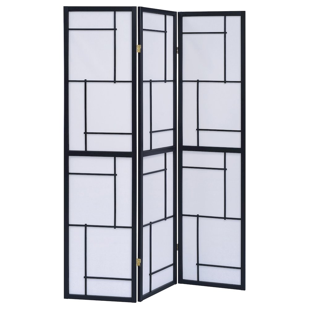 Damis 3-Panel Room Divider Folding Shoji Screen Black. Picture 2