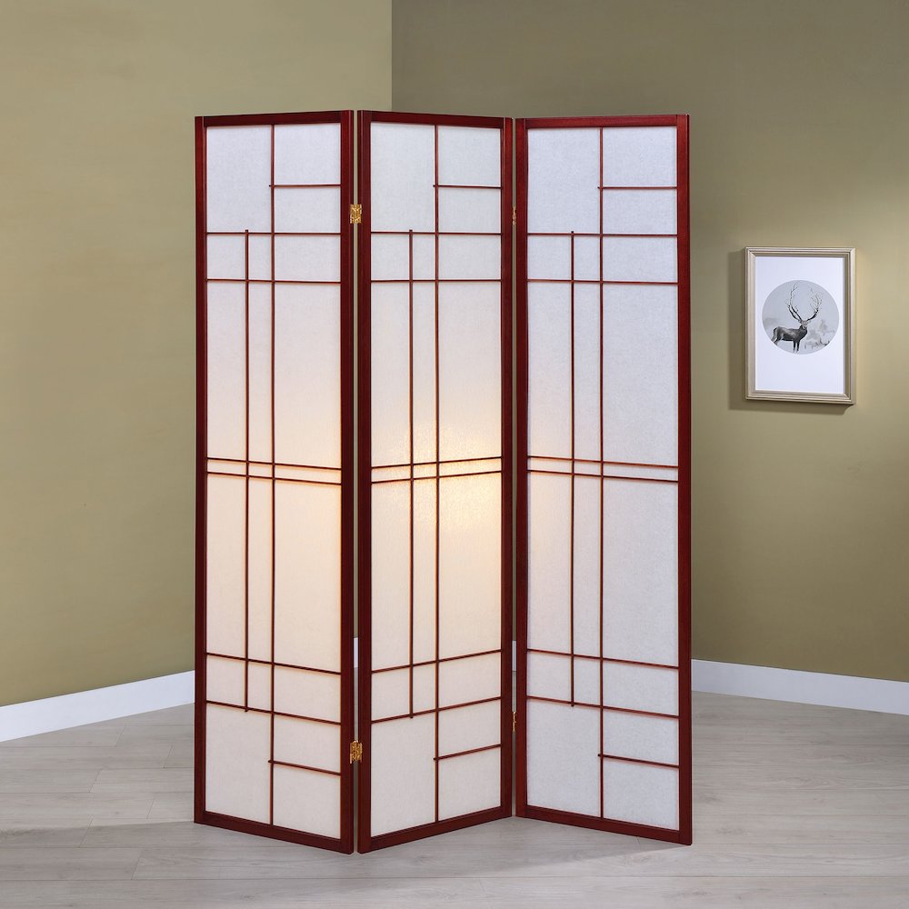 Katerina 3-Panel Room Divider Folding Shoji Screen Cherry. Picture 7