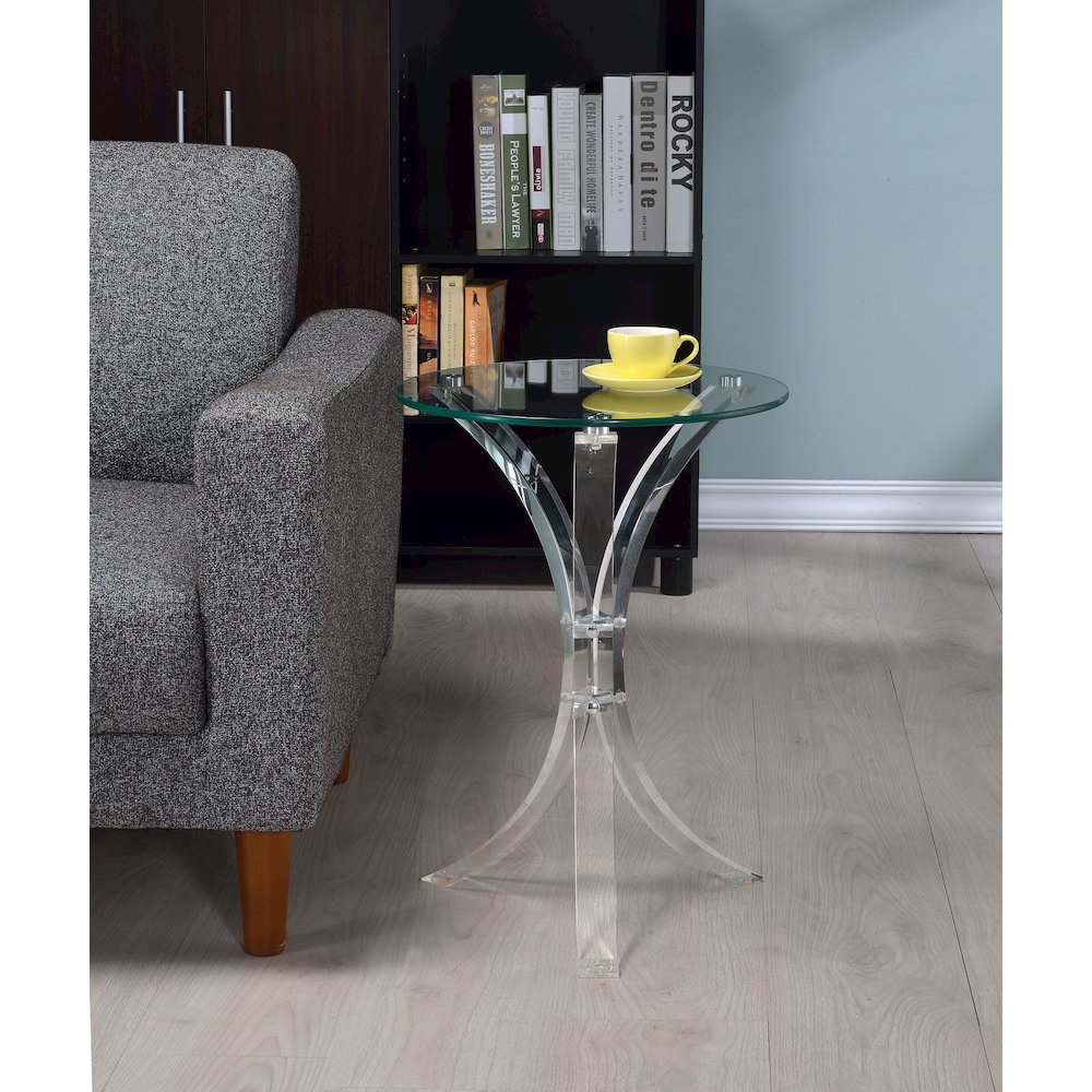 Laning Round Glass Top Acrylic Side Table Clear. Picture 5