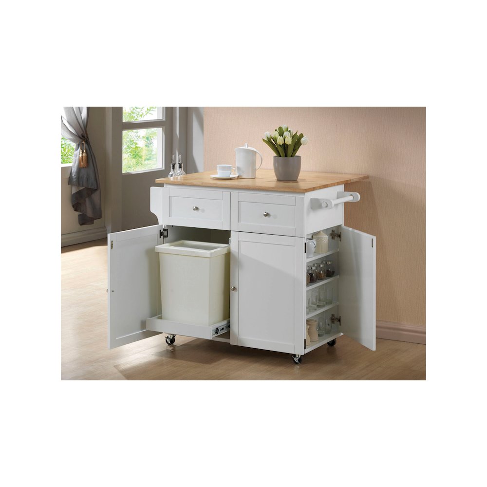 Jalen 3-door Mobile Kitchen Cart Natural Brown and White. Picture 5