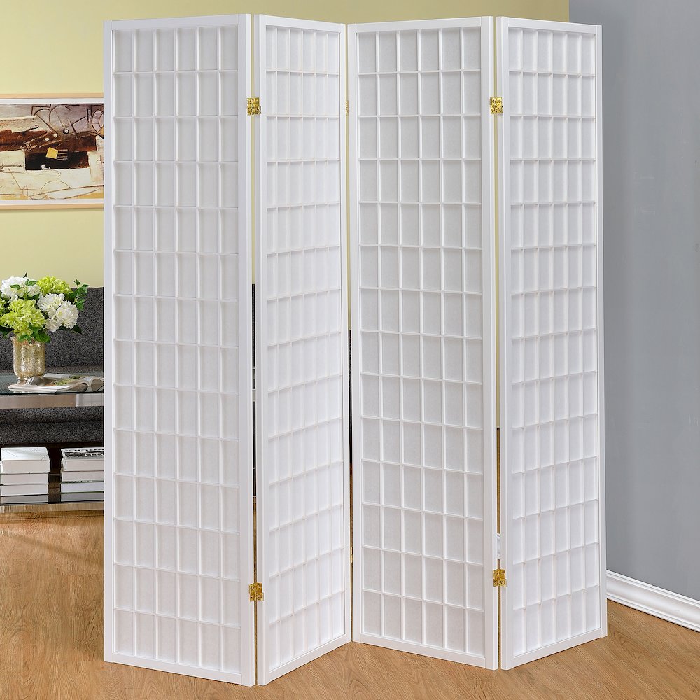 Roberto 4-Panel Room Divider Folding Shoji Screen White. Picture 6