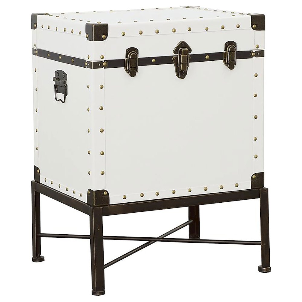 Nancy Upholstered Vintage Side Table Storage Trunk White. Picture 2