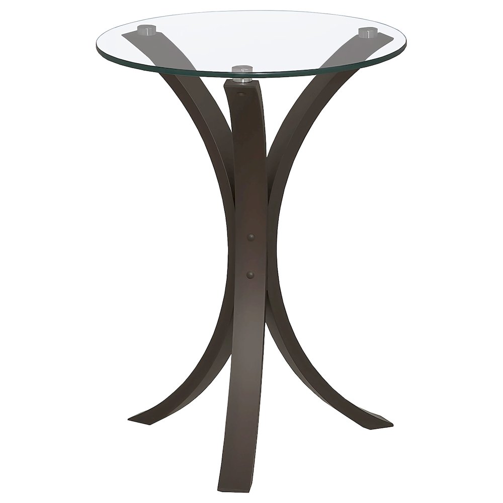 Edgar Round Glass Top Accent Side Table Cappuccino. Picture 2