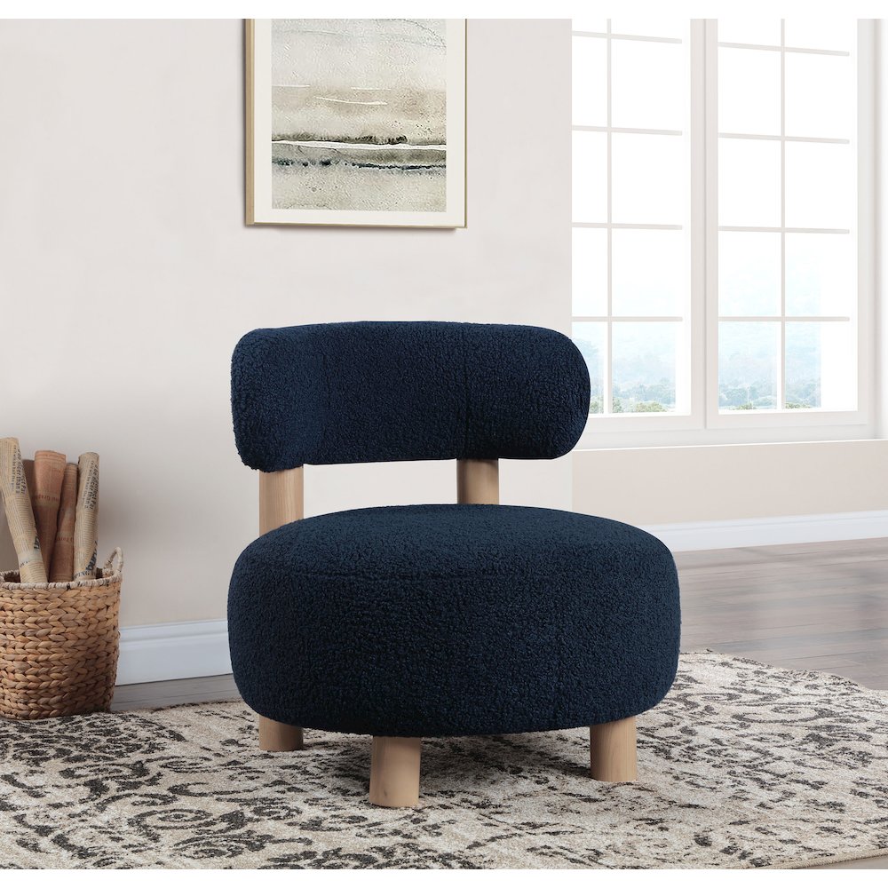 Zonie Boucle Upholstered Barrel Back Accent Chair Blue. Picture 11