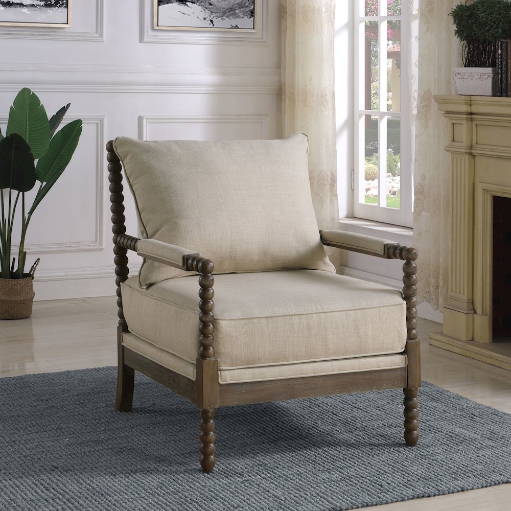 Blanchett Upholstered Bobbin Accent Chair Beige and Natural. Picture 11