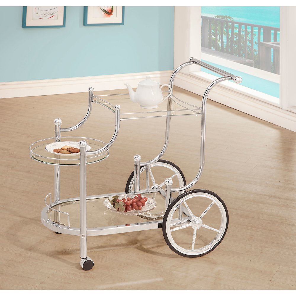 Sarandon 3-tier Glass Shelf Metal Bar Cart Chrome. Picture 9