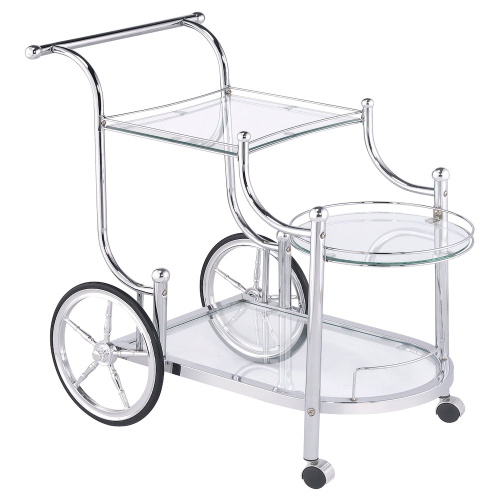 Sarandon 3-tier Glass Shelf Metal Bar Cart Chrome. Picture 2