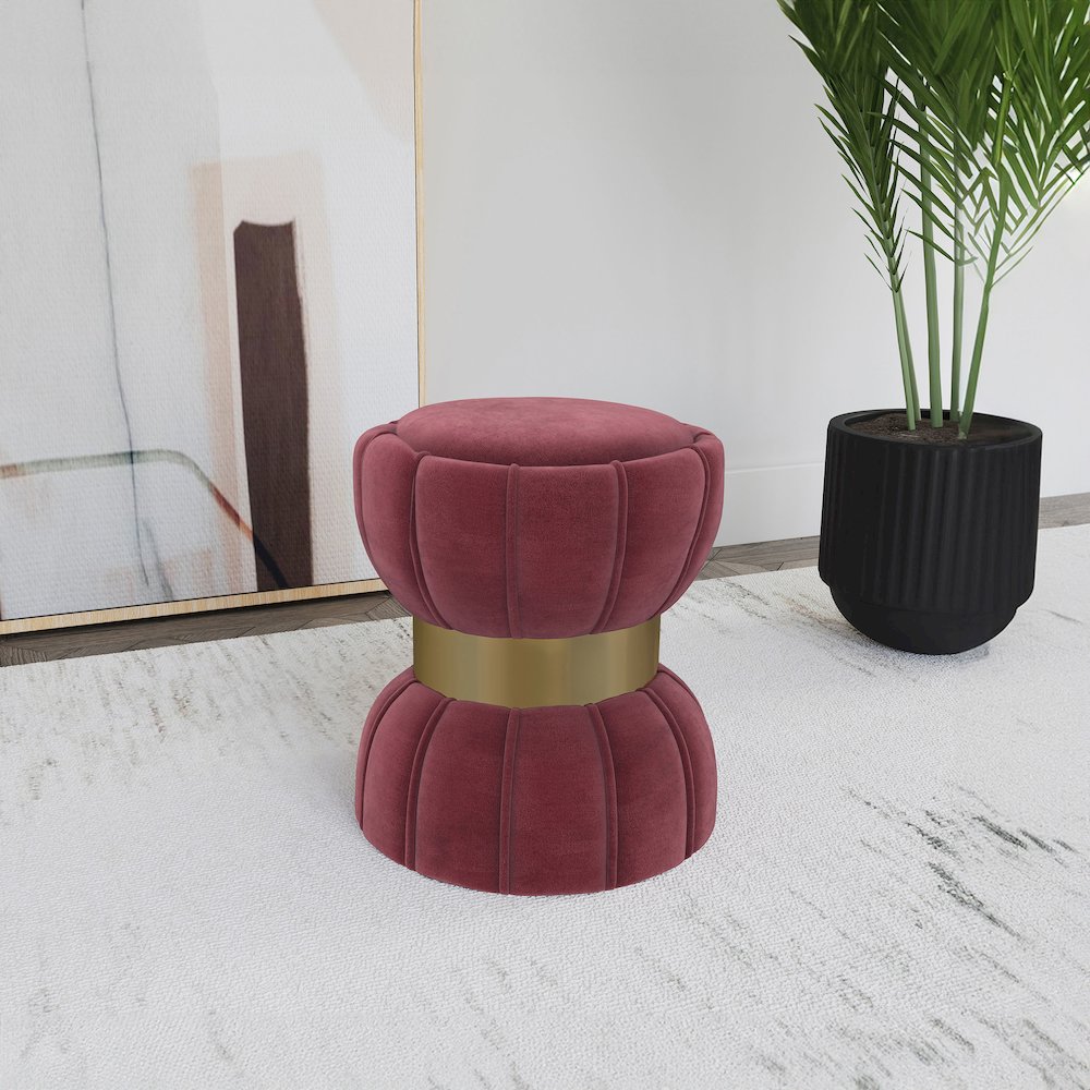 Sora Round Upholstered Ottoman Berry. Picture 5