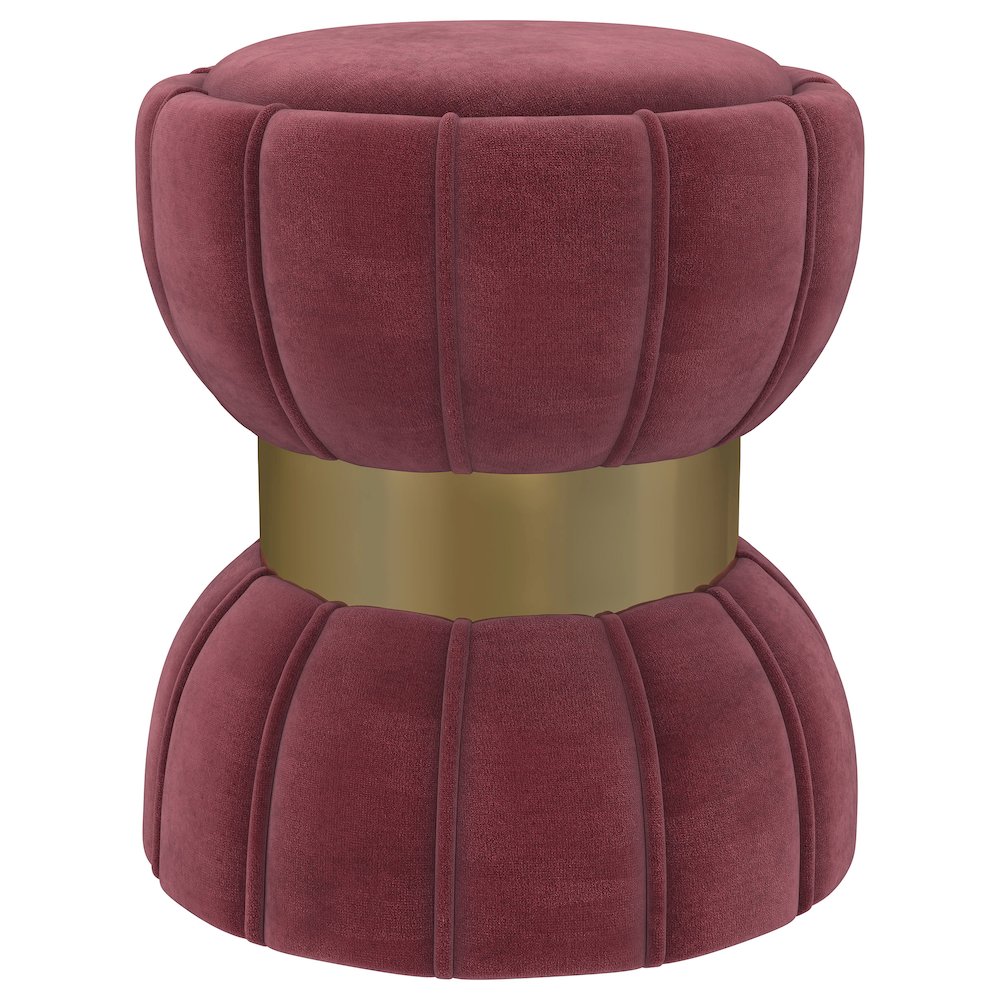 Sora Round Upholstered Ottoman Berry. Picture 2
