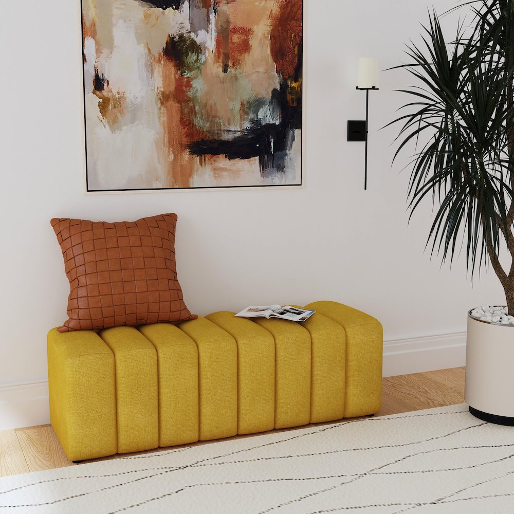 Summer Fabric Upholstered Tufted Accent Bench Mustard Yellow. Picture 7