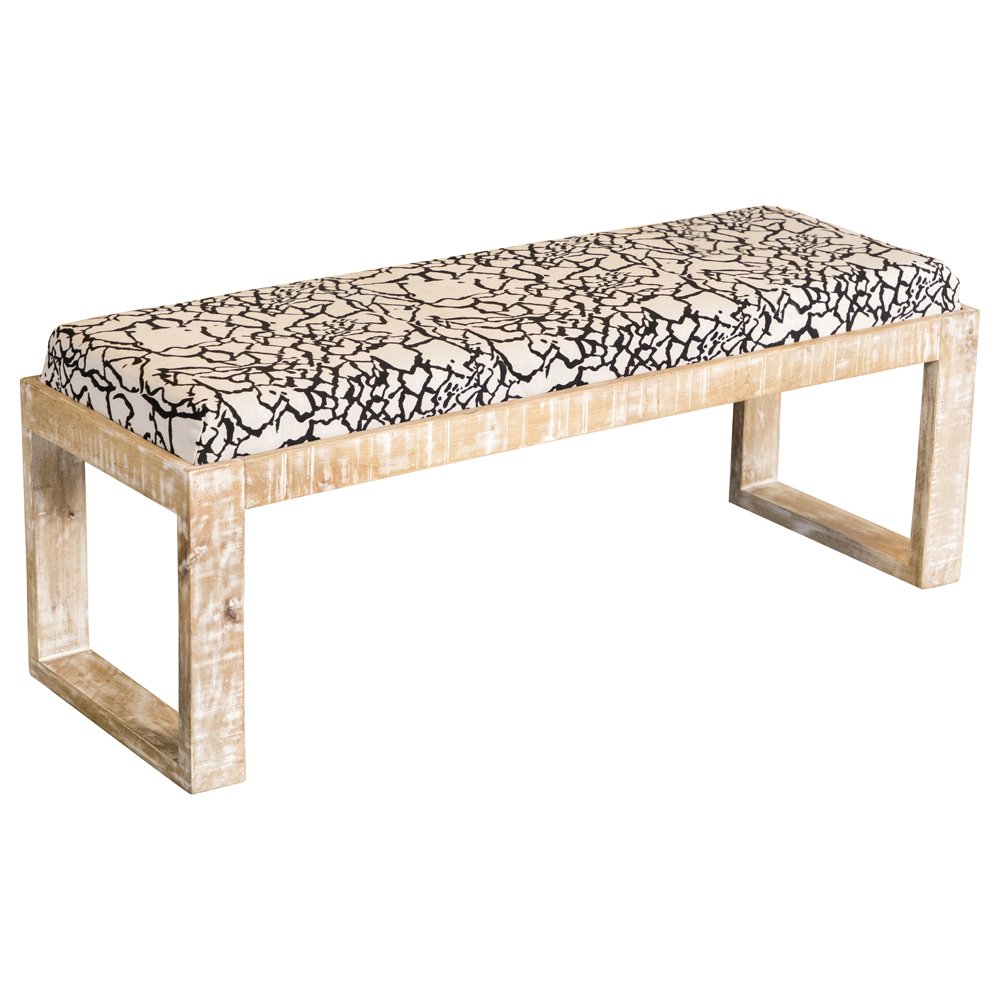 Aiden Fabric Upholstered Accent Bench Distressed White. Picture 2