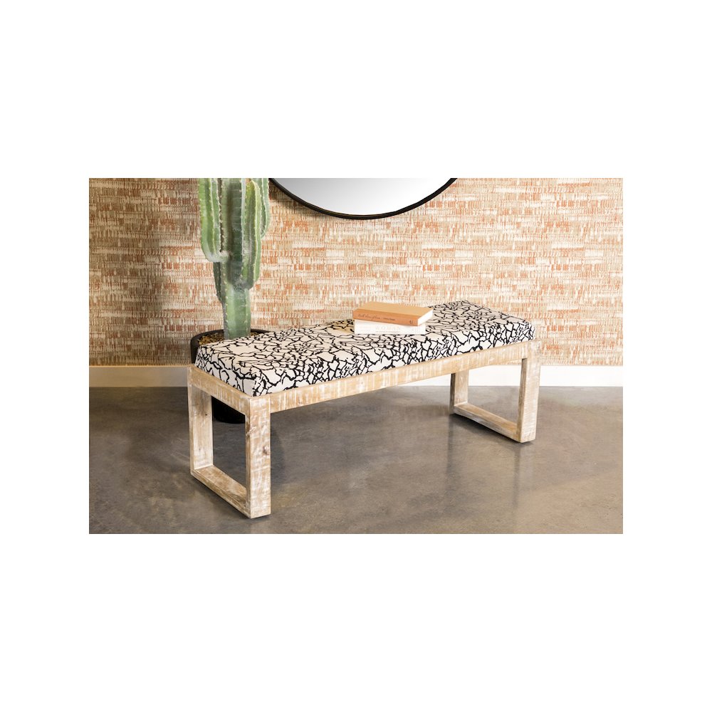 Aiden Fabric Upholstered Accent Bench Distressed White. Picture 4