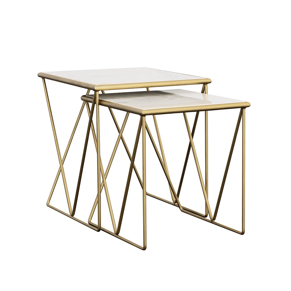 Bette 2-piece Marble Top Nesting Table Set White and Gold. Picture 2