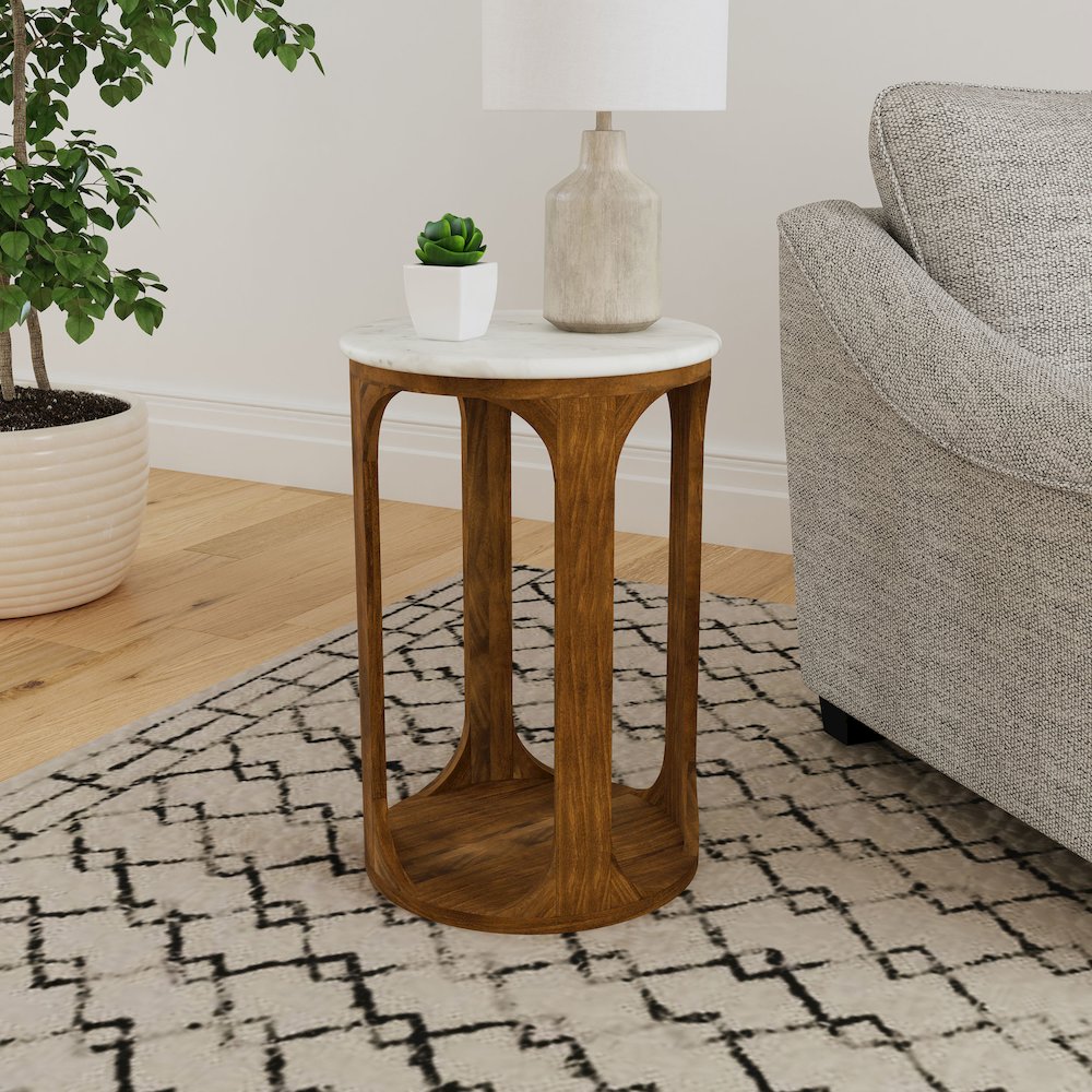 Berkeley Round Marble Top Side Table White and Brown. Picture 7