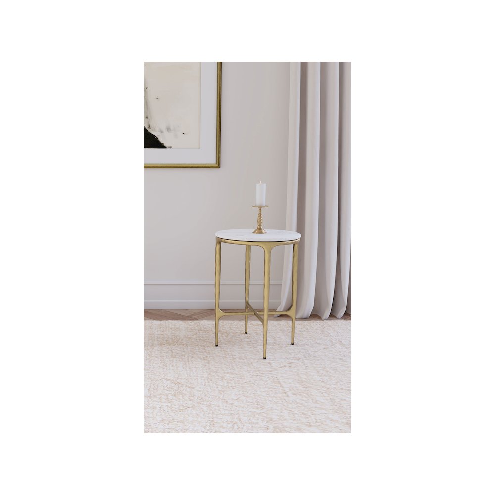 Baldwin Round Marble Top Side Table White and Gold. Picture 7