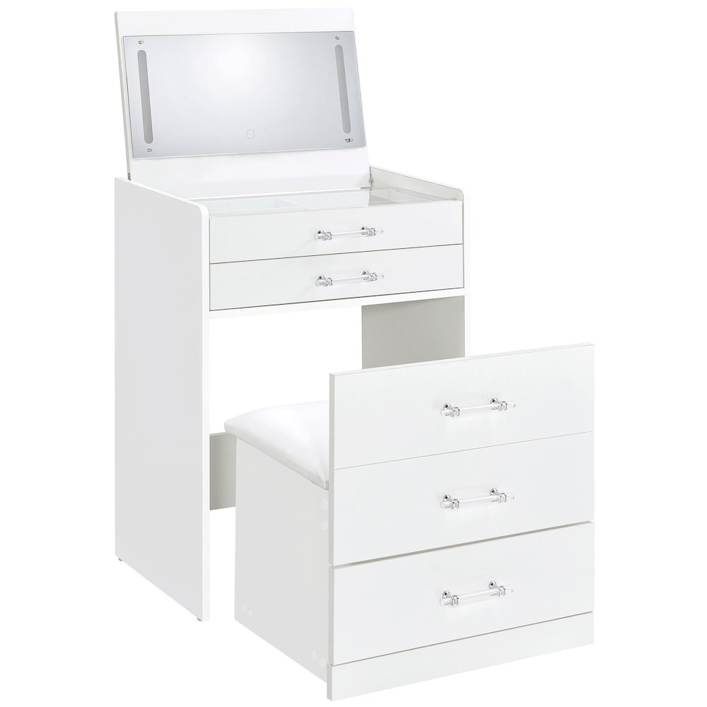 Danbury 3-drawer Makeup Vanity & Stool Set White High Gloss. Picture 4