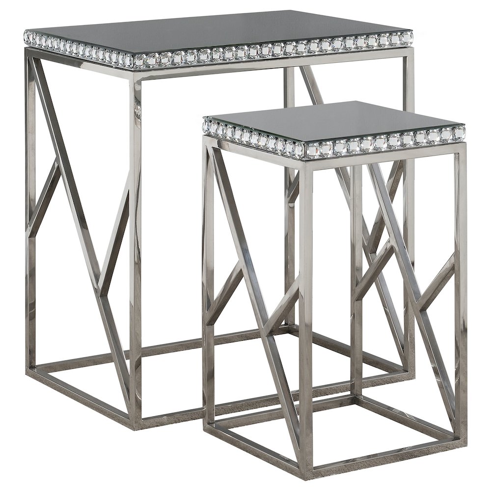 Betsy 2-piece Mirrored Stainless Steel Nesting Tables Silver. Picture 2