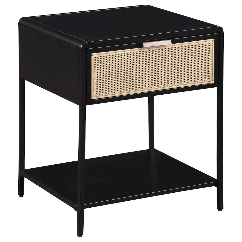 Amherst 1-drawer Radio Weave Cane Metal Bedside Table Black. Picture 2