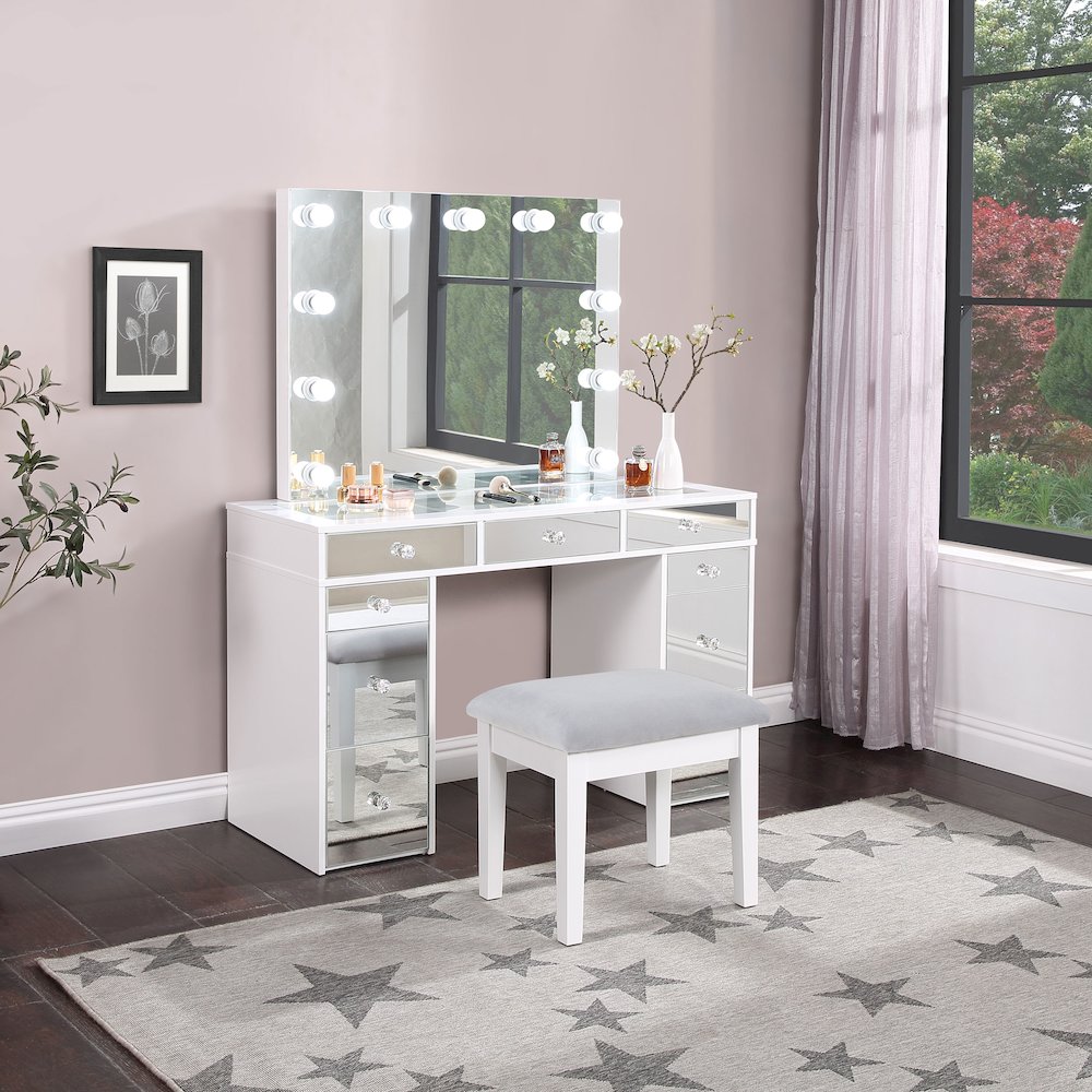 Regina Makeup Vanity Table Set with Lighting White. Picture 13