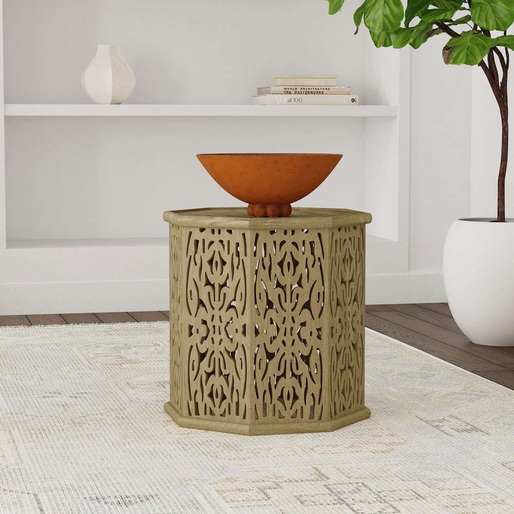 Torres Octagonal Solid Mango Wood Side Table Natural Brown. Picture 5