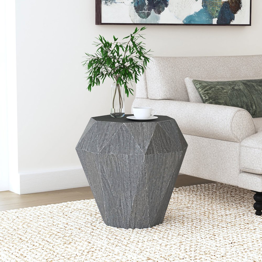 Jacinto Octagonal Solid Mango Wood Side Table Grey. Picture 4