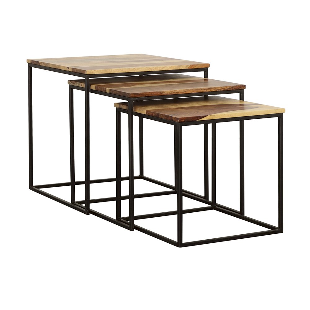 Belcourt 3-piece Square Nesting Tables Natural and Black. Picture 2