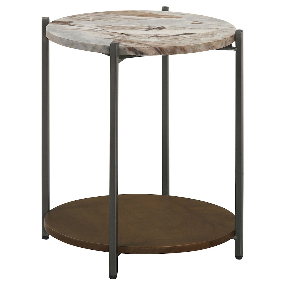 Noemie Round Marble Top Accent Side Table White and Gunmetal. Picture 2