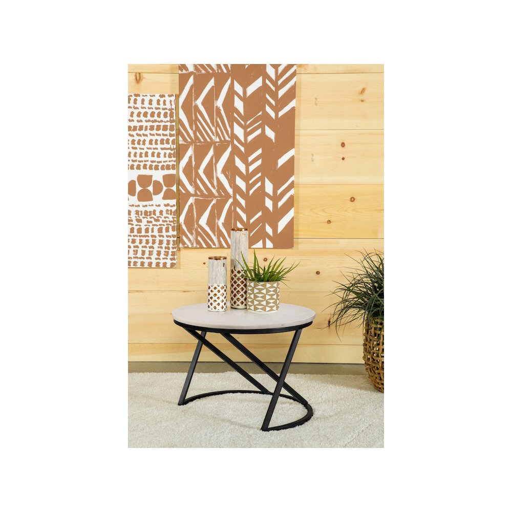 Miguel Round Marble Top Coffee Table White and Black. Picture 5