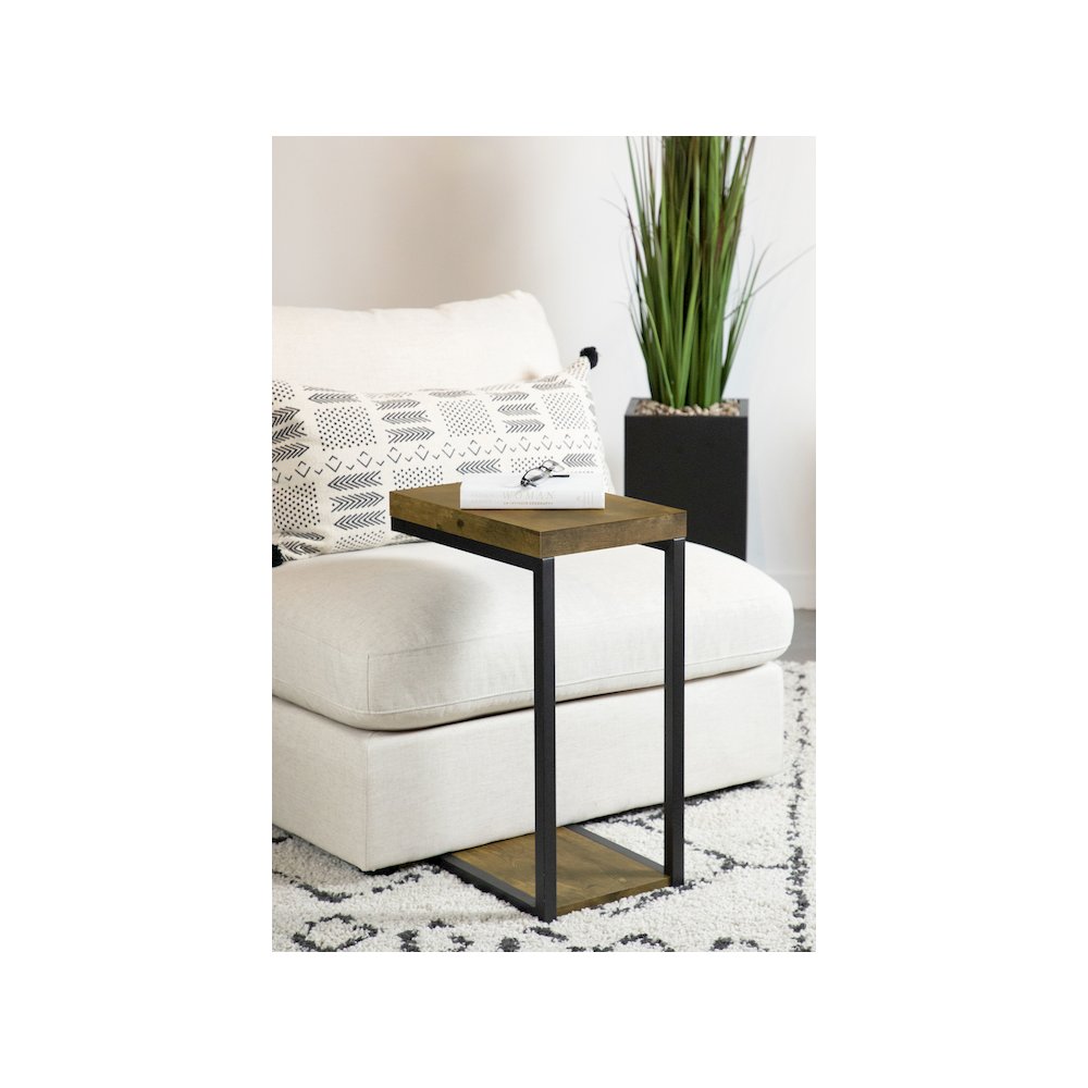 Beck Engineered Wood C-Shape Sofa Side Table Antique Nutmeg. Picture 4