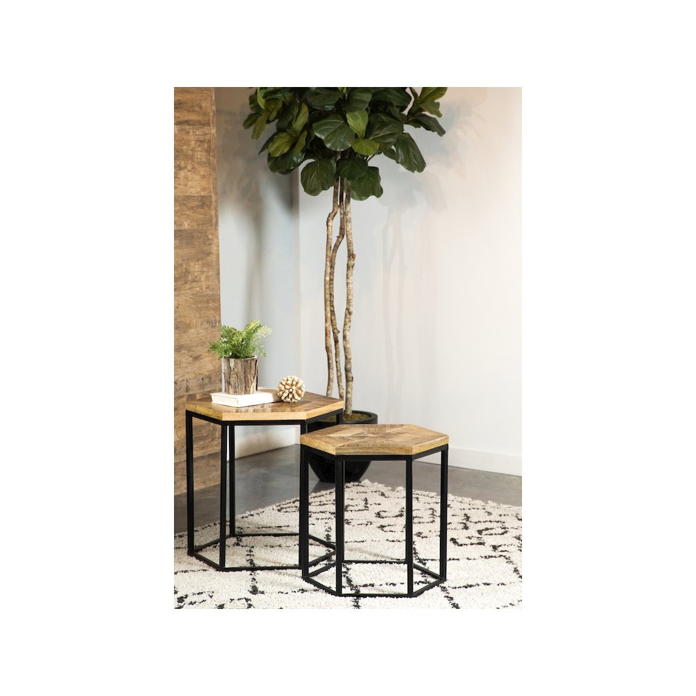 Adger 2-piece Hexagonal Nesting Tables Natural and Black. Picture 8