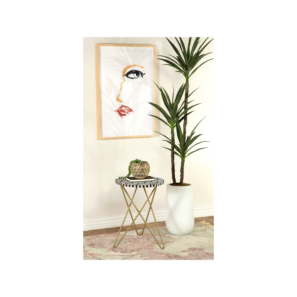 Xenia Round Bone Inlay Accent Side Table White and Gold. Picture 4