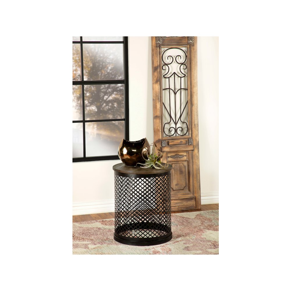Aurora Round Drum Base Accent Side Table Natural and Black. Picture 5