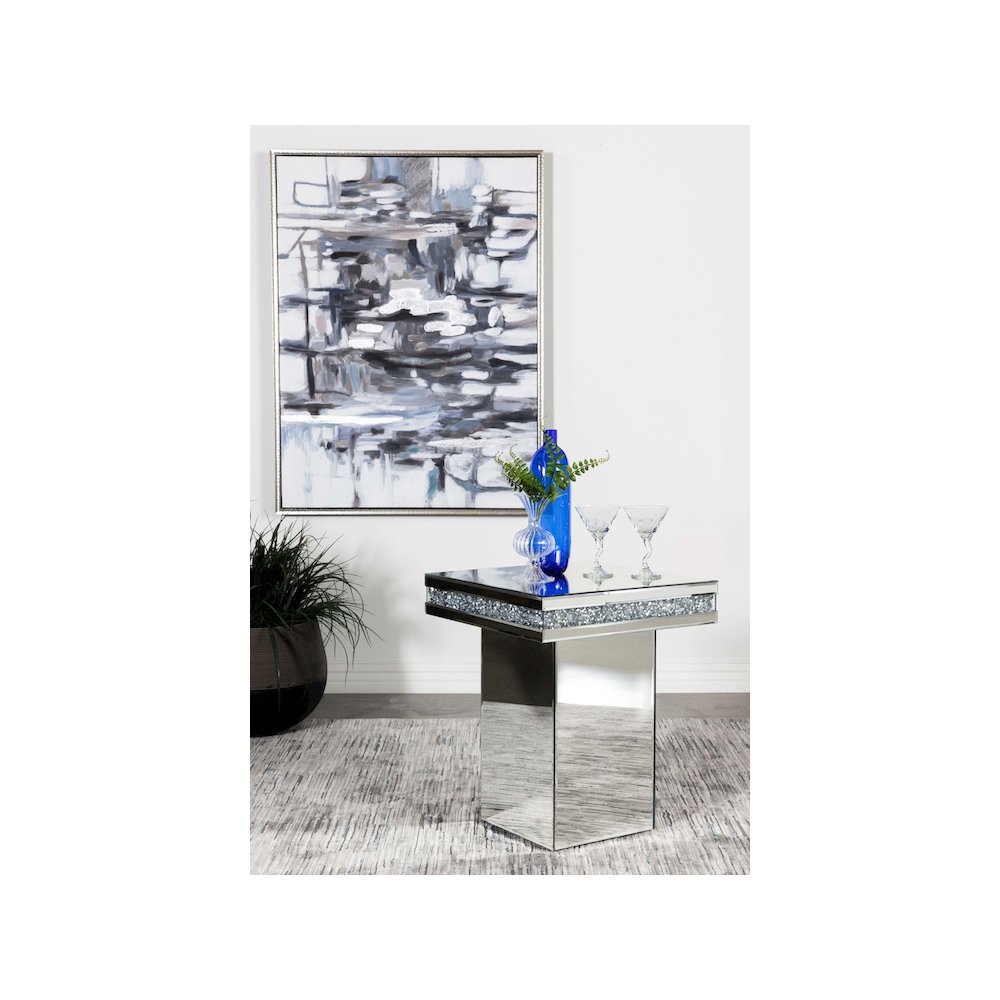 Elora Square Mirrored Accent Side Table Silver. Picture 5