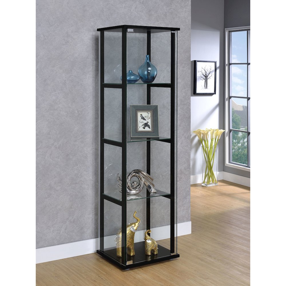 Cyclamen 4-shelf Clear Glass Curio Display Cabinet Black. Picture 9