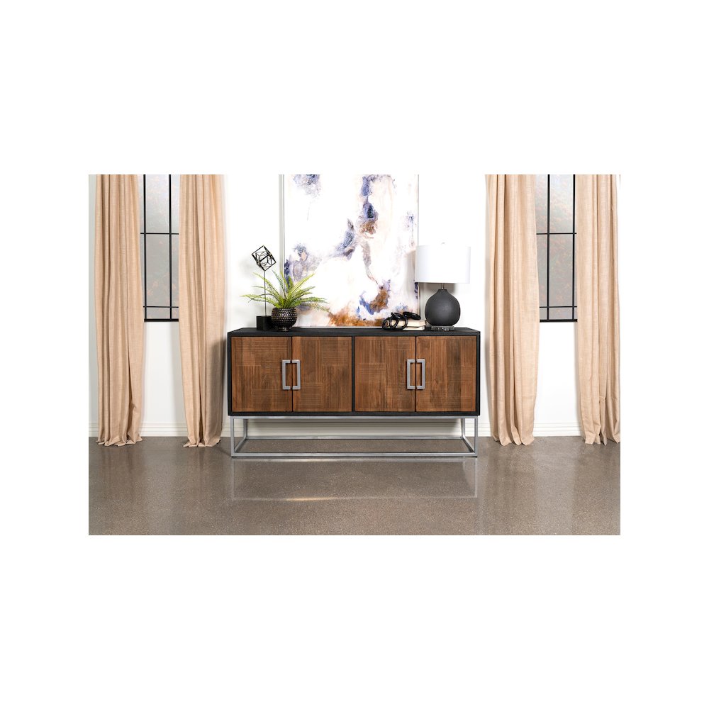 Borman 4-door Wood Accent Cabinet Walnut and Black. Picture 12