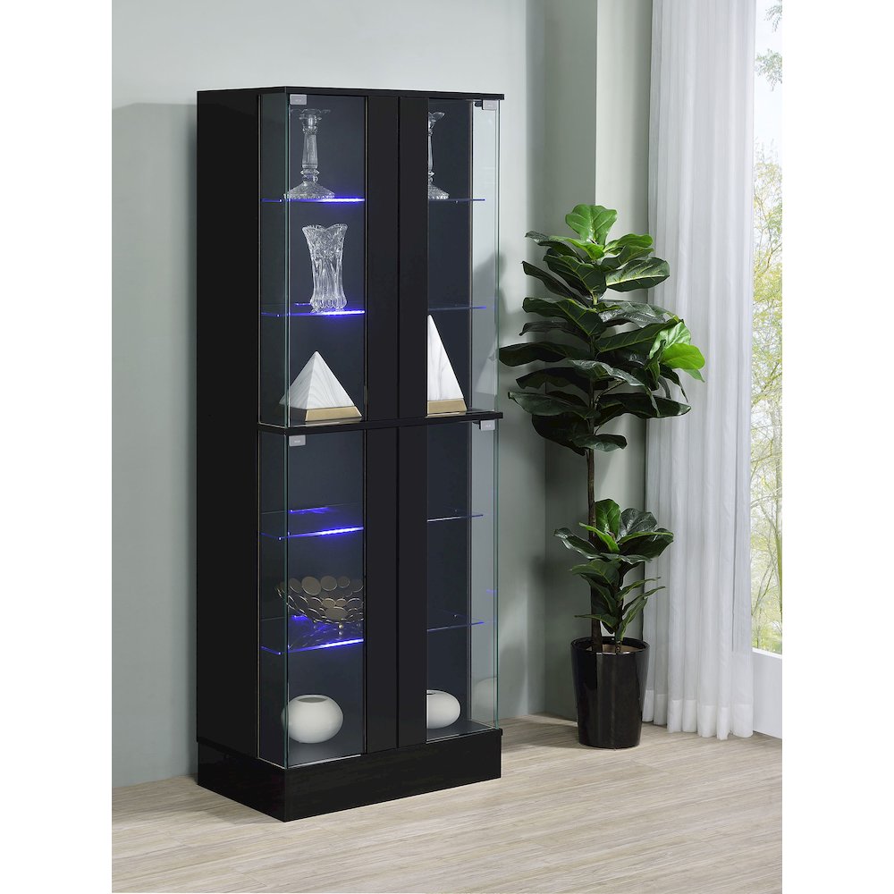 Cabra 4-door LED Curio Display Cabinet Black High Gloss. Picture 14
