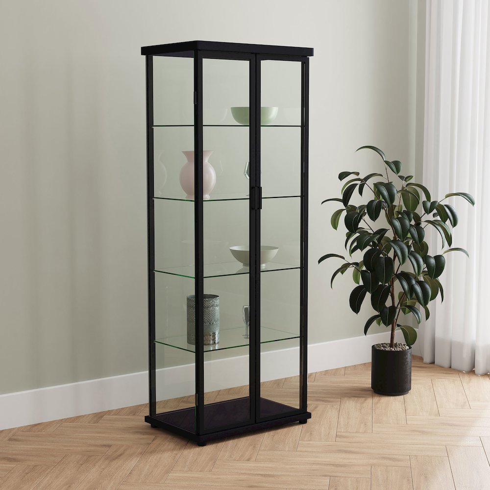 Aero 4-shelf Display Curio Cabinet with LED Lighting Black. Picture 13