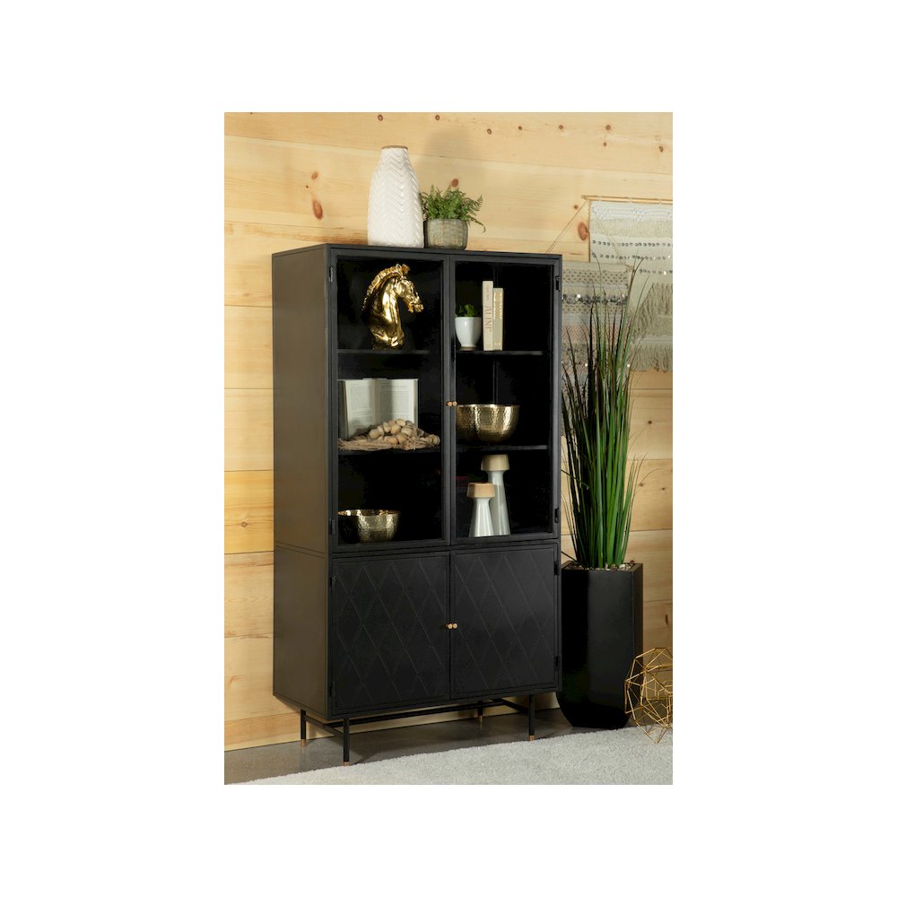 Santiago 4-door Metal Tall Storage Cabinet Matte Black. Picture 9