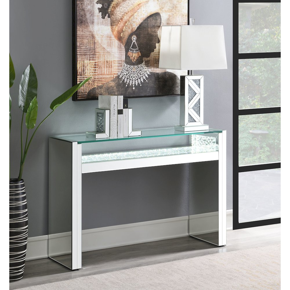 Edna Mirrored Acrylic Console Table LED Lighting Silver. Picture 5