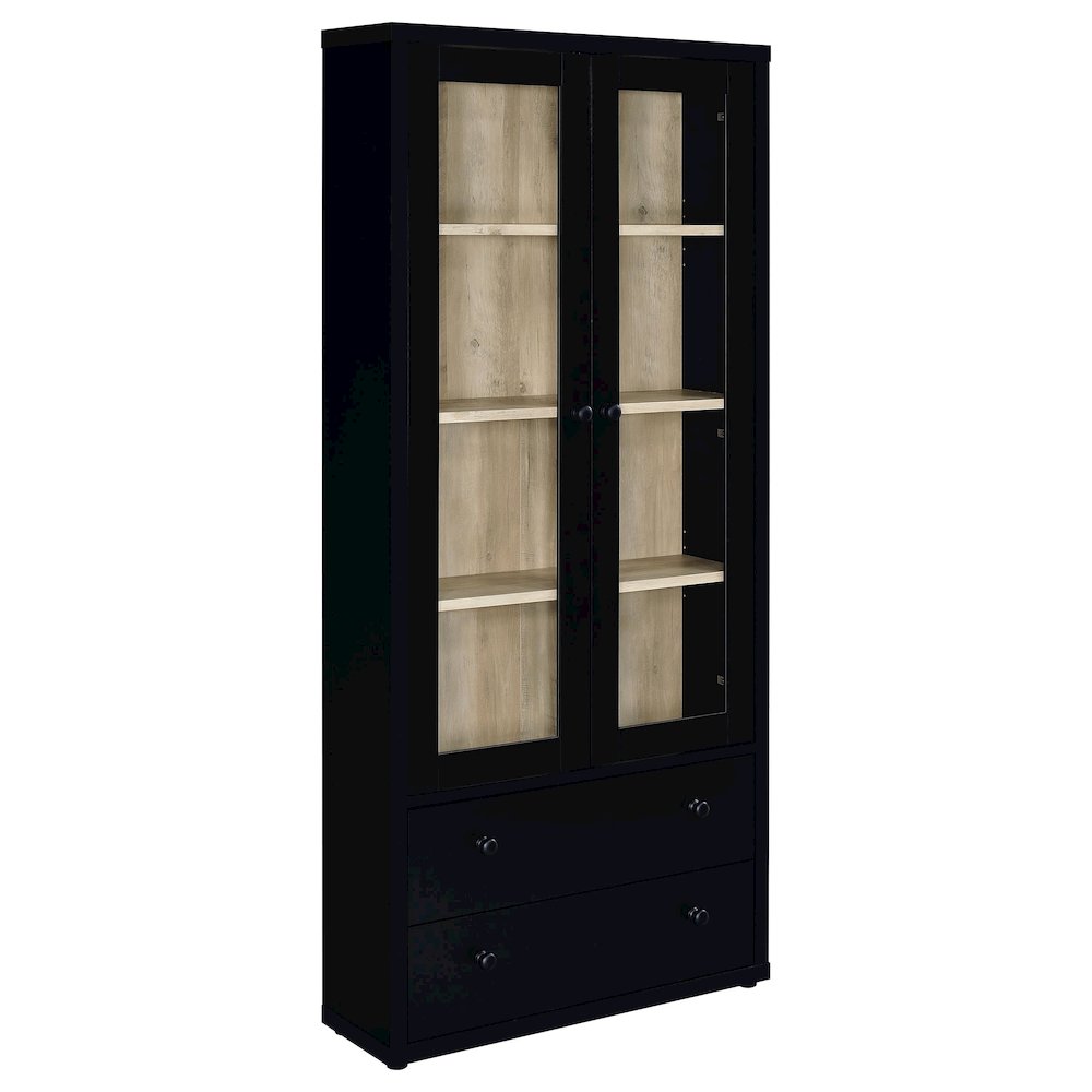 Hawthorne 4-shelf Glass Door Cabinet with Drawers Black. Picture 2