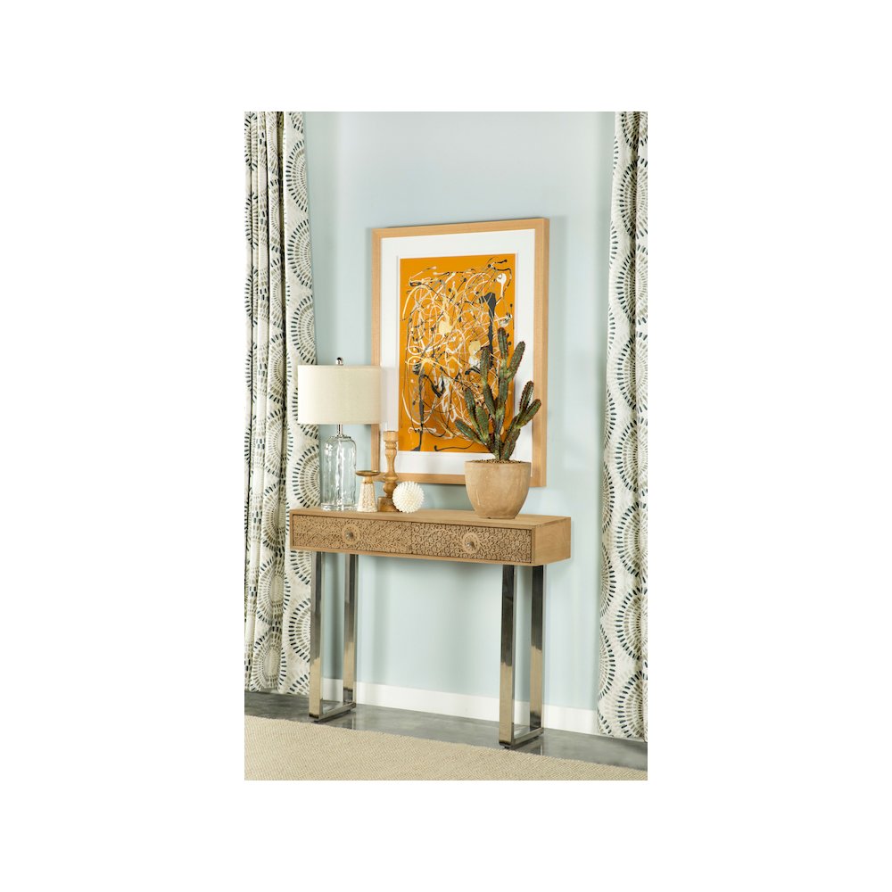 Draco 2-drawer Console Table Hand Carved Details Natural. Picture 8