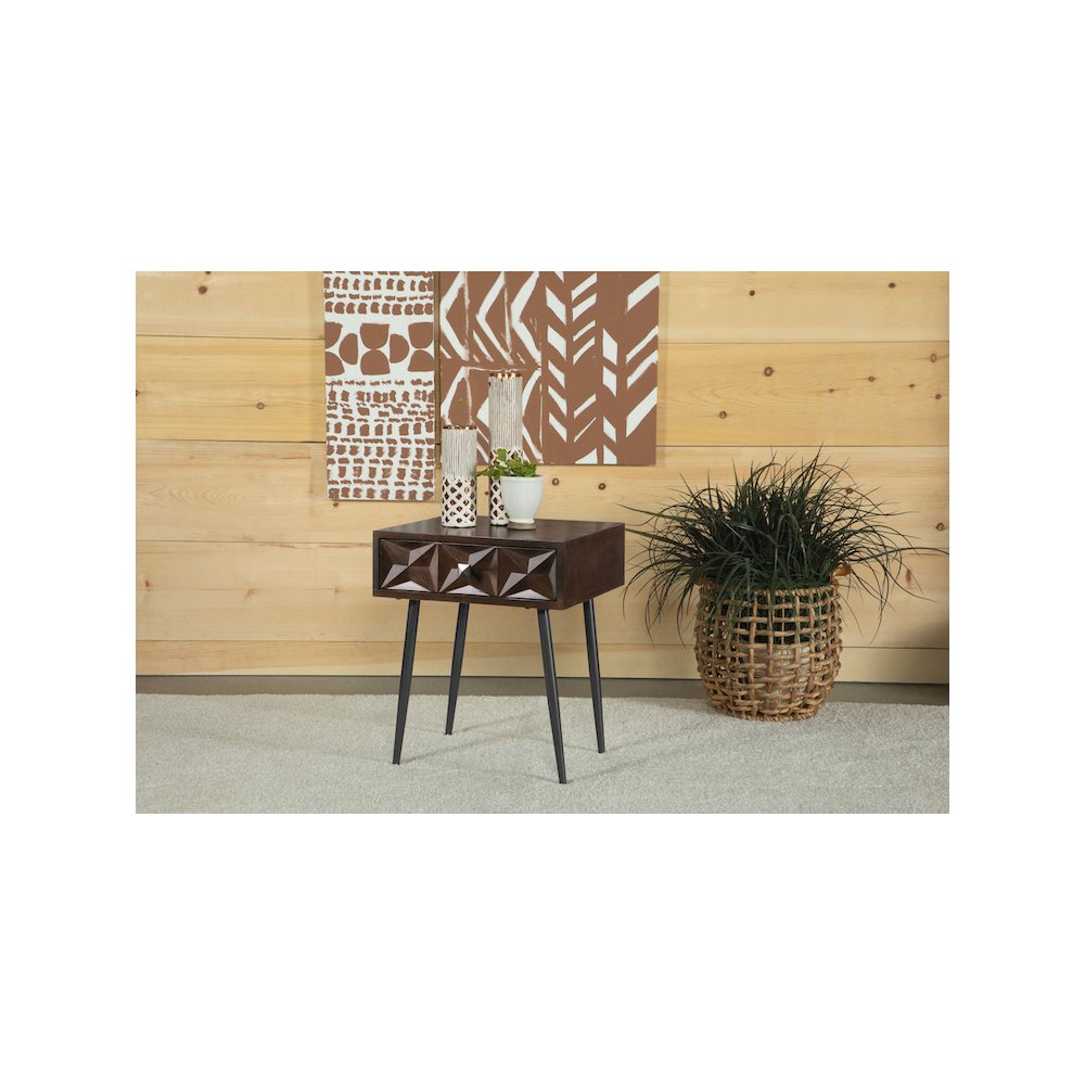 Ezra 1-drawer Rectangular Accent Side Table Coffee Brown. Picture 11