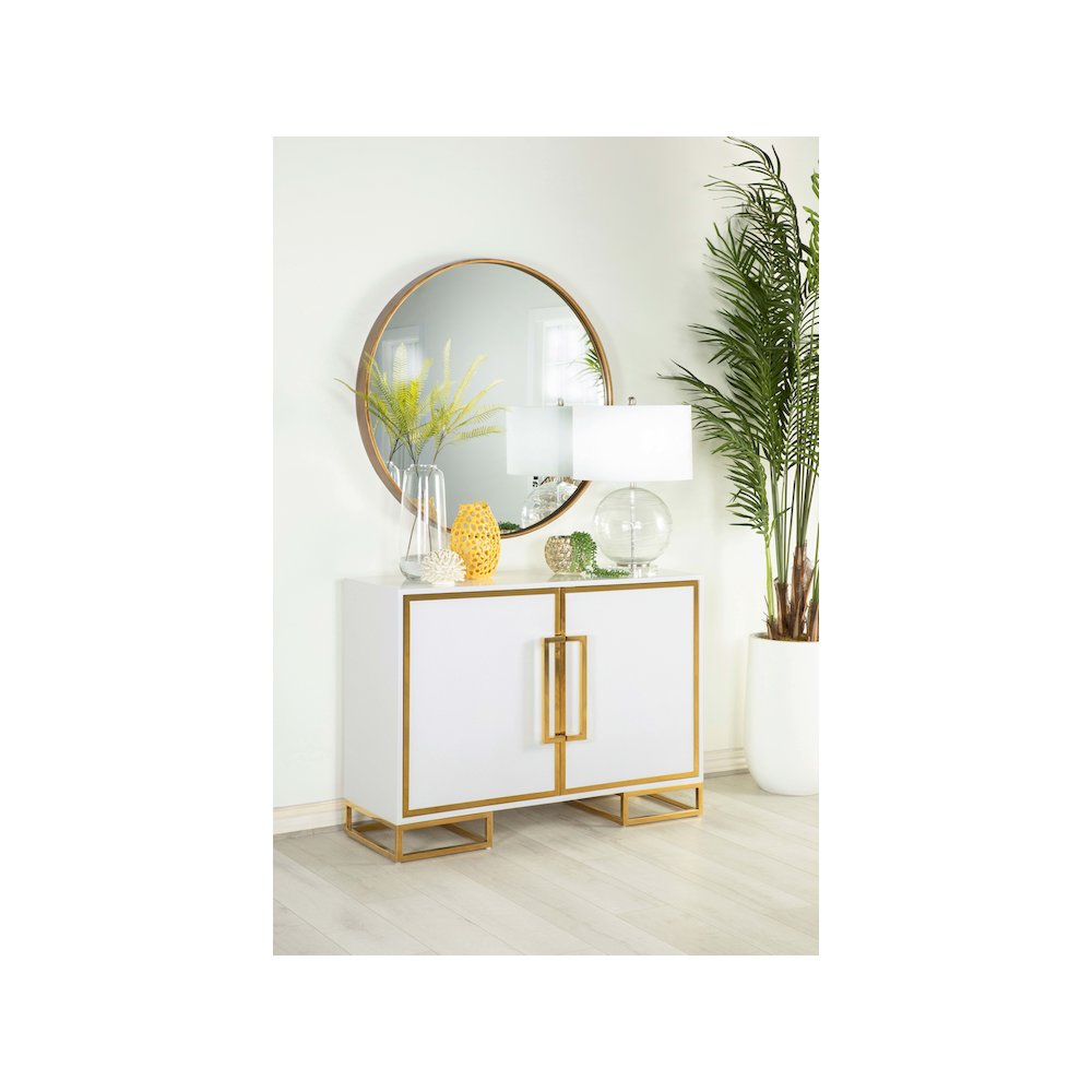 Elsa 2-door Wood Storage Accent Cabinet White and Gold. Picture 12