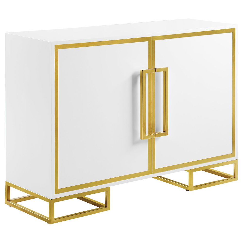 Elsa 2-door Wood Storage Accent Cabinet White and Gold. Picture 2
