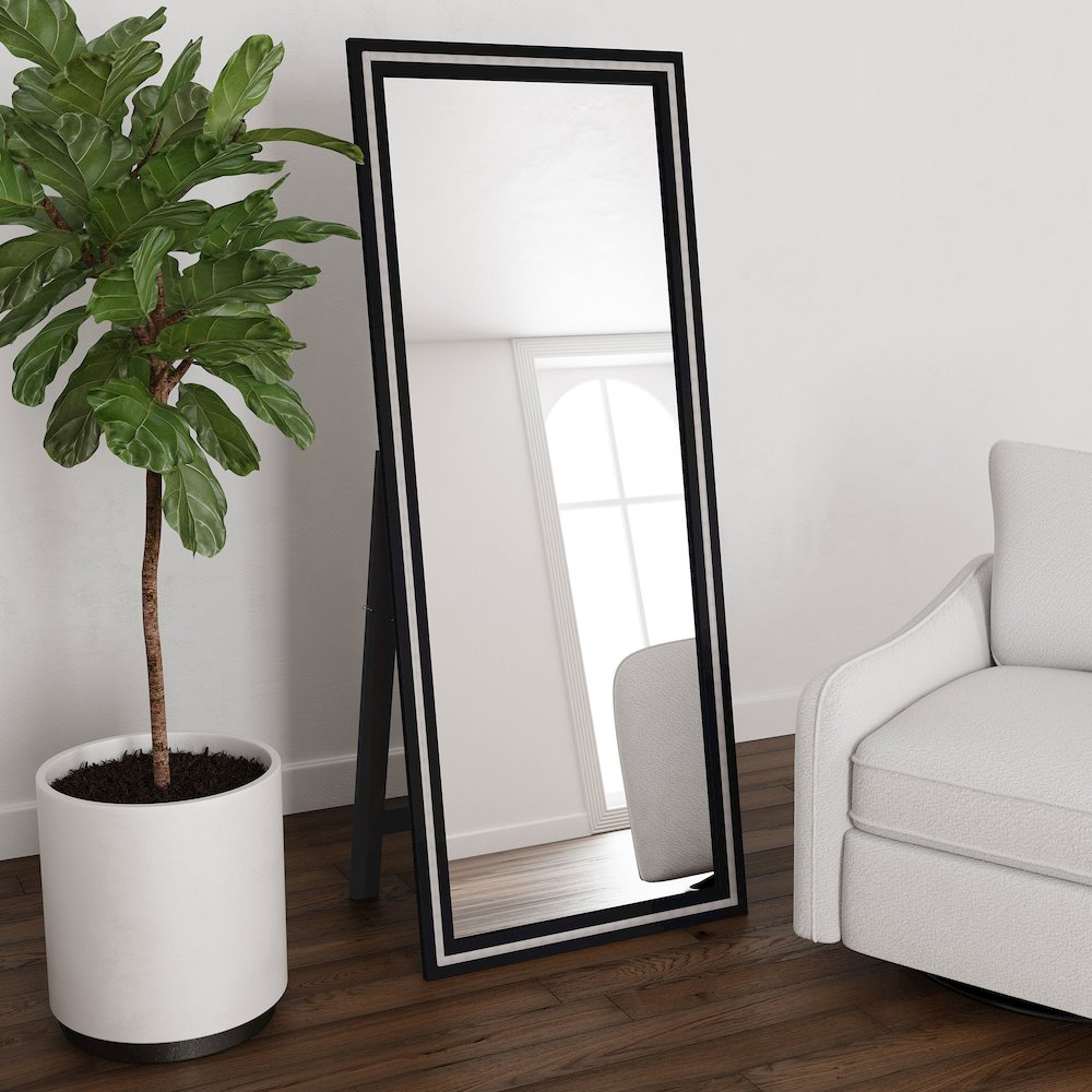 Windrose 28 x 67 Inch Tempered LED Standing Mirror Black. Picture 13